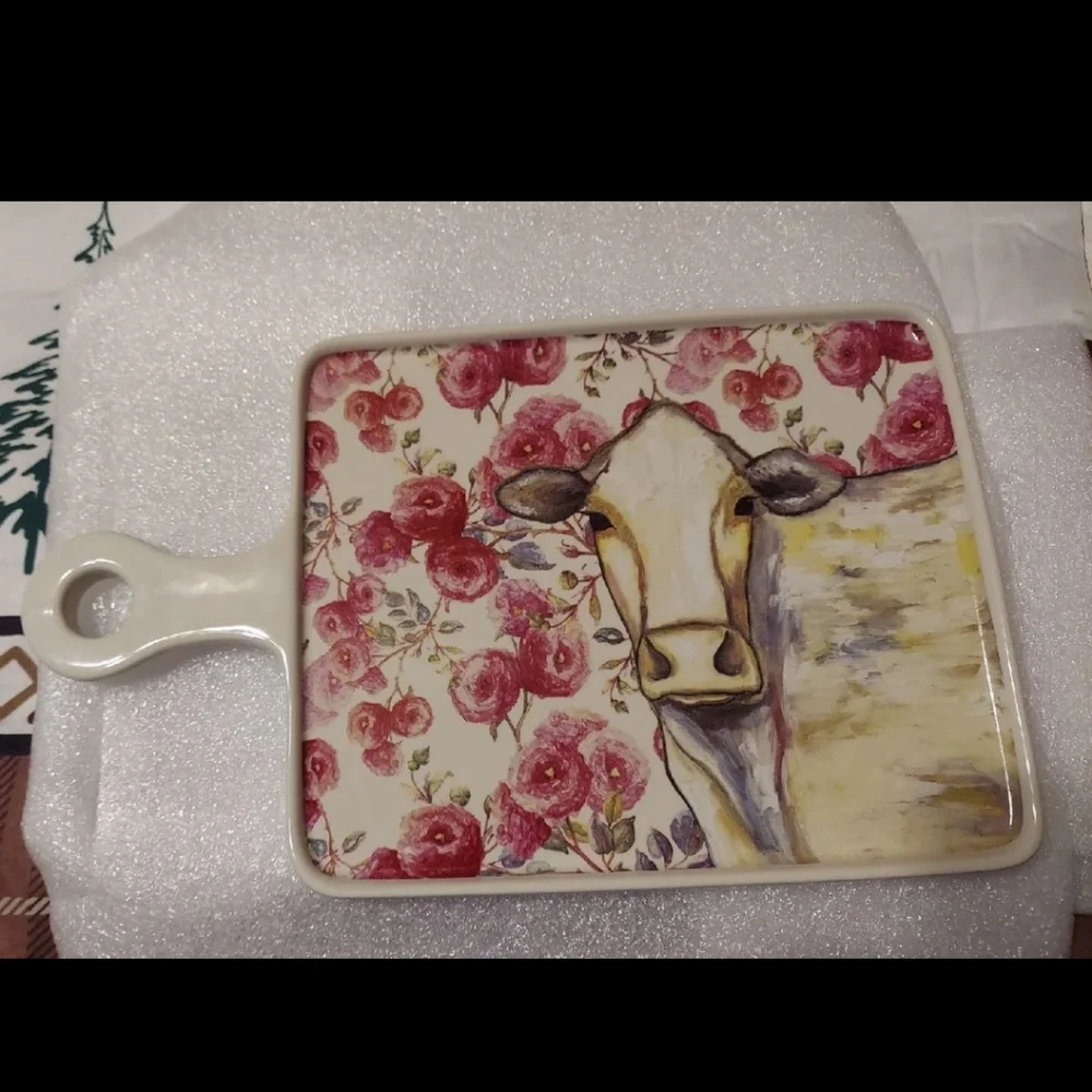 FLORAL COW CERAMIC CHARCUTERIE  BOARD GreenBox Art Eli Halpin BNWT $158 FIRM $$